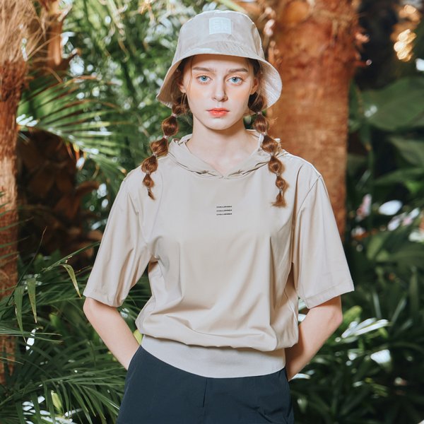 [부산점] 냉감나일론스판 3줄로고 여성 후디 반팔티셔츠 라이트베이지_CHD2WST0637LB