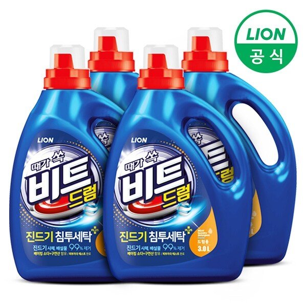 세탁세제 액체 3L 용기형 4개 드럼용 진드기 찌든때 제거 베이킹소다 구연산 함유
