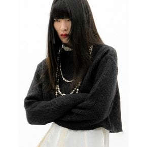 High-Neck Angora-Wool Cropped Sweater[Black(UNISEX)]_UTW-FC22