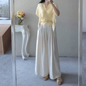 쿨 밴딩 와이드 여름 데일리 루즈핏 주름 롱 팬츠  3COLOR _P423808952