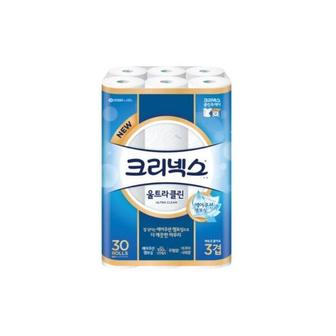  크리넥스 천연펄프 울트라클린 3겹 27M 30롤 1팩