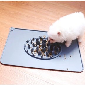 (70% 1+1 땡처리) 강아지 고양이 실리콘 방수 급체예방 일체형 식기매트 2개묶음 47X30cm 그레이
