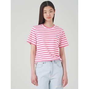 [Essential] 스트라이프 라운드 반소매 티셔츠  핑크 (BF3342UE1X)