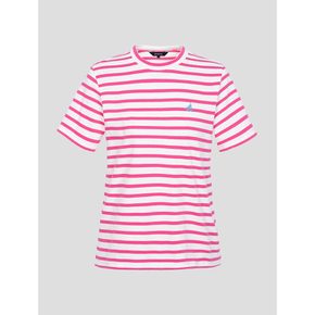 [Essential] 스트라이프 라운드 반소매 티셔츠  핑크 (BF3342UE1X)