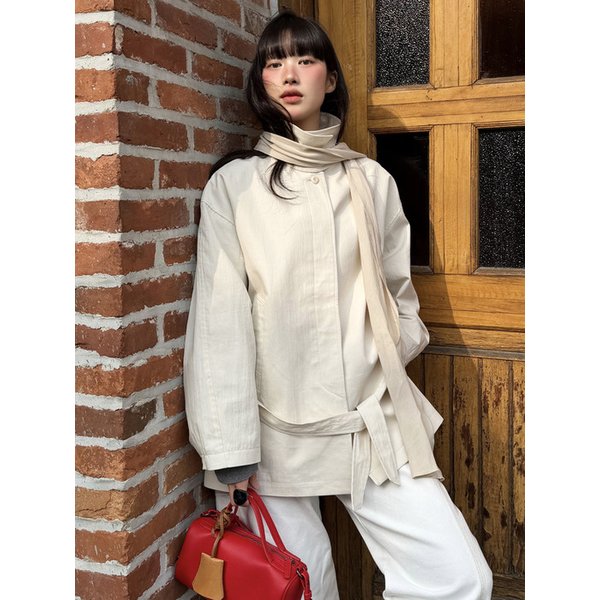 SIOT4184 벨티드 하프 트렌치 자켓_Cream