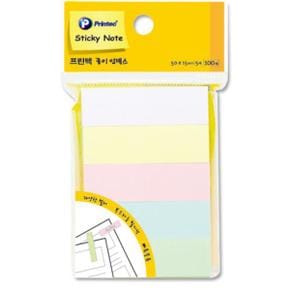 종이인덱스 PI060 파스텔5색 50 x 15mm 100매 x 5 프린텍 점착메모지 포스트잇