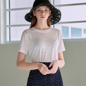YAN13 LINEN ROUND HALF T WHITE