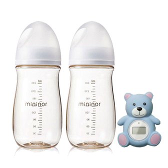  미니노어 PPSU 240ml 젖병(2개)+젖꼭지2단계(2개)+탕온도계 / 신생아 출산선물세트