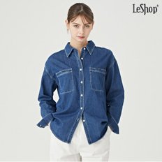 정상가:69,000원  데님 카라 데일리 투포켓 여성 긴팔 셔츠 (DO1BA006A)