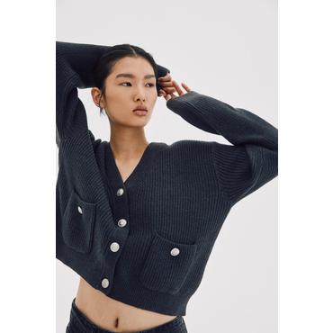 H&M 포켓 디테일 가디건 다크 그레이 1239440003