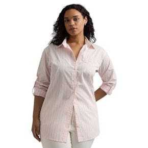 우먼 로렌 랄프로렌 Plus-Size Oversize 스트라이프 코튼 브로드클로스 셔츠 - 핑크 Opal/White