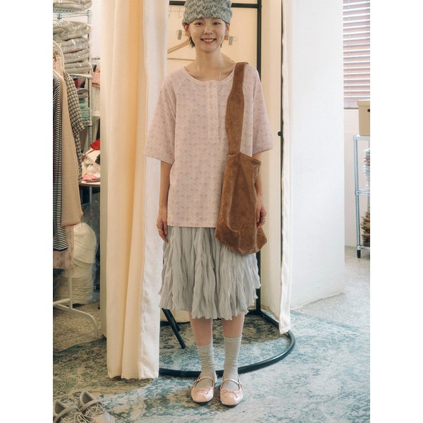 Wave Crinkled Gored Skirt (light grey)
