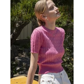 SIKN2029 cotton crop cable knit_Pink