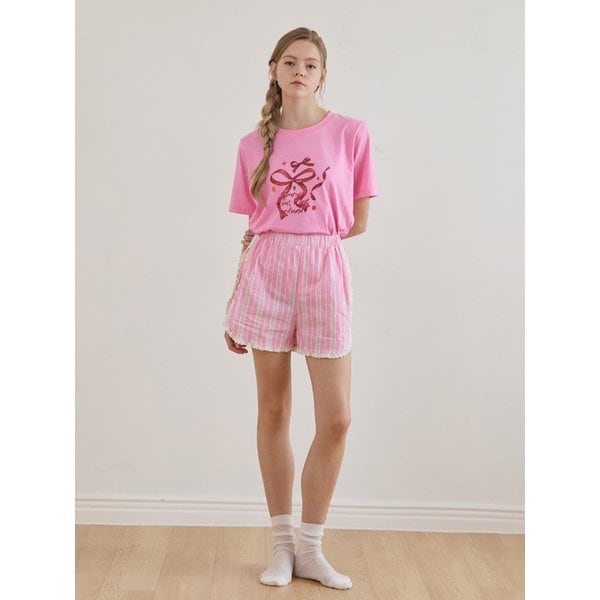 DOUBLE RIBBON POINT T-SHIRT PINK