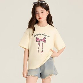 베비포 주니어 여아 반팔티 초딩 리본 일러스트 레터링 여름티 LT2...
