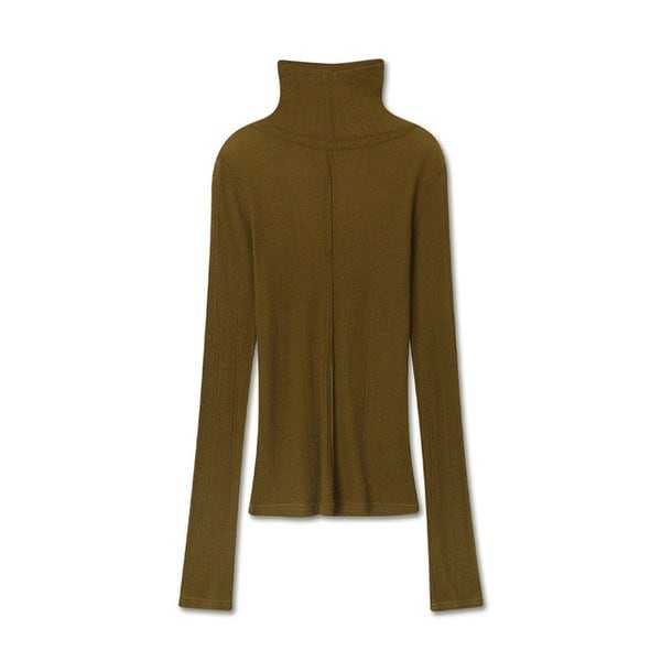 SHEER WOOL TURTLENECK TOP KHAKI OLIVE