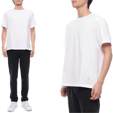 톰브라운 24FW 남성 삼선탭 반팔티셔츠 (MJS067A 00042 100 24F)