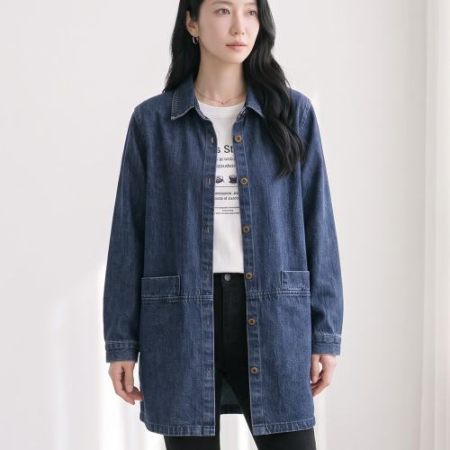 NC519 캐주얼 포켓 카라 롱 데님 자켓