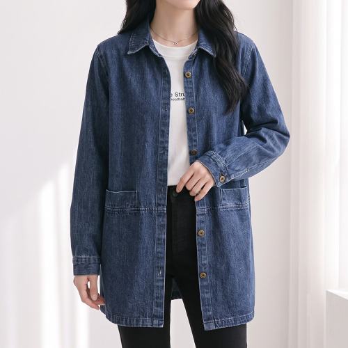 NC519 캐주얼 포켓 카라 롱 데님 자켓