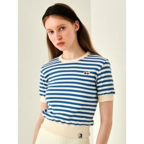 [WOMAN] BABY LESSER PANDA STRIPE RIB CROP SWEATSHIRT BLUE