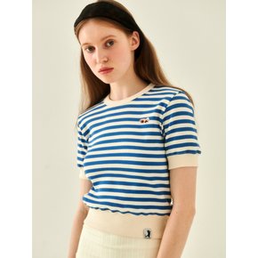 [WOMAN] BABY LESSER PANDA STRIPE RIB CROP SWEATSHIRT BLUE