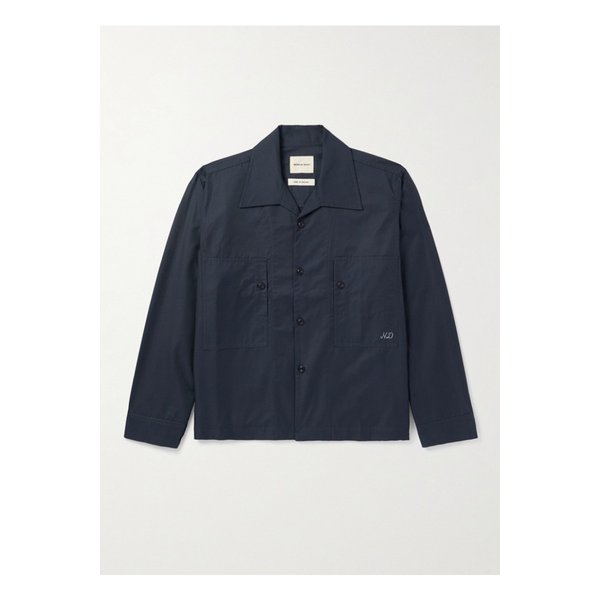 니콜라스 데일리 로고 자수 코튼 혼방 트윌 오버셔츠 블루 1647597339660620