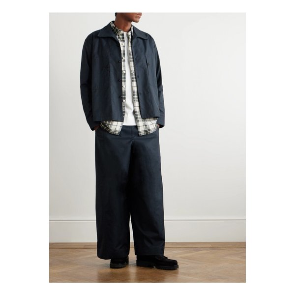 니콜라스 데일리 로고 자수 코튼 혼방 트윌 오버셔츠 블루 1647597339660620