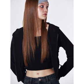 Side Ruched Cami Hoodie Zip Up Set (BLACK)