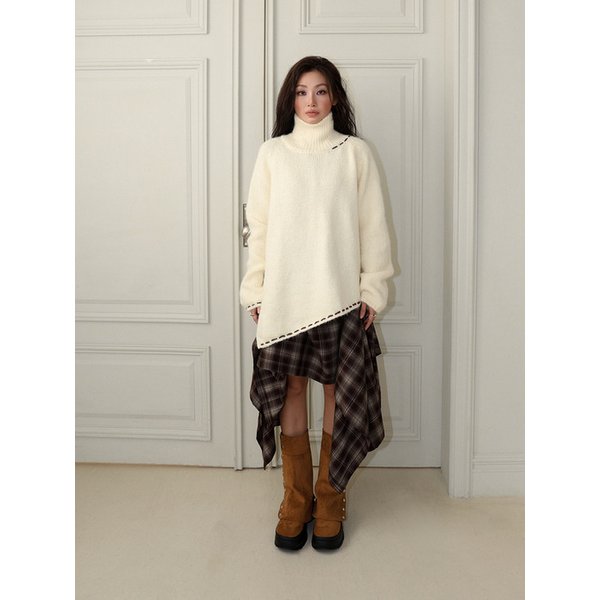 TURTLENECK STITCH KNIT TOP - IVORY