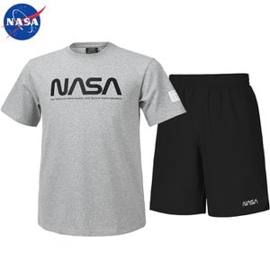 NASA 나사 남녀공용 면 라운드 반팔티+우븐 5부 반바지 상하세트 N-152UML+N-055PBK 빅사이즈