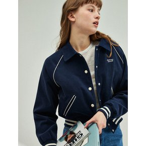 Floral Quilting Corduroy Varsity Jacket_Navy