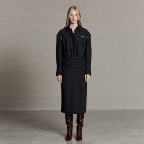 SELENE Layered Long Shirt Dress_Navy