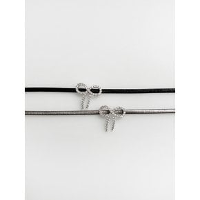 Crystal Ribbon Leather Choker / 2color