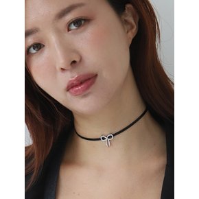 Crystal Ribbon Leather Choker / 2color