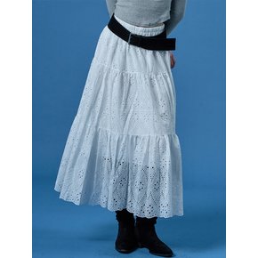 레이스 자수 플라워 플레어 롱스커트 [WHITE] KCL.