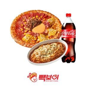 [반반스파게티세트]울트라빽보이 피자½L+체다콘치즈 피자½L+토마토스파게티+콜라1.25L