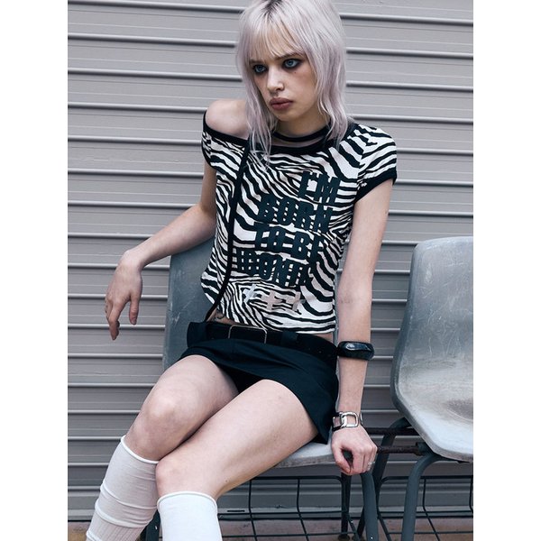 One Shoulder Ringer Top (ZEBRA)