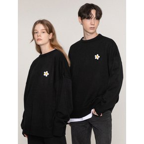 [UNISEX]플라워도트 자수 라운드 니트_블랙