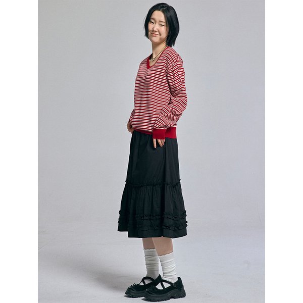 클래식(스트라이프)브이넥 니트 버건디