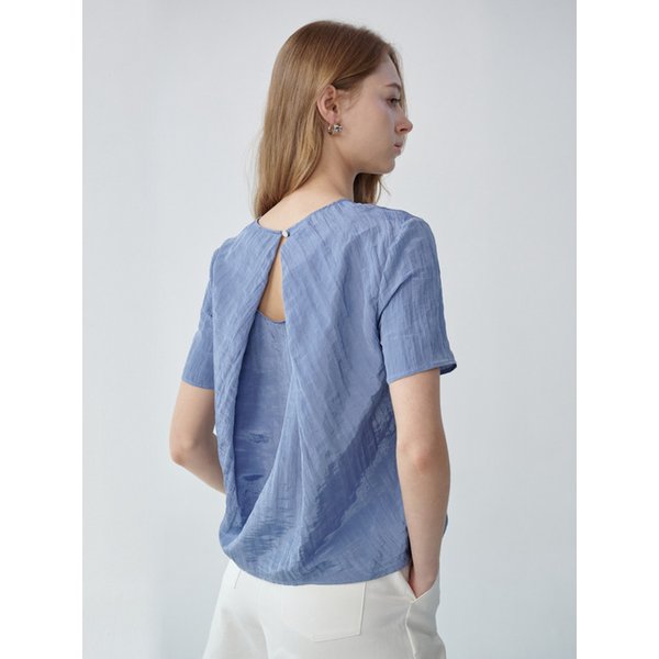 MERDI Back Slit Blouse (Dust Blue)