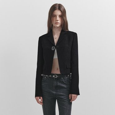 레이브 Buckle Crop Tweed Jacket in D/Navy VW5SJ072-24