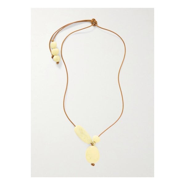 다이너소어 디자인 록 클러스터 가죽 레진 골드톤 네크리스 파스텔 옐로 46376663162900622