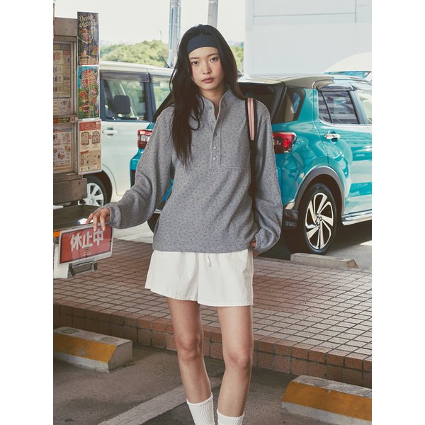 FLORAL WAFFLE TOP (MELANGE GREY)