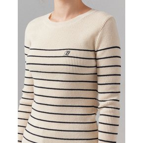 Black Slim Stripe Ribbed Round Knit