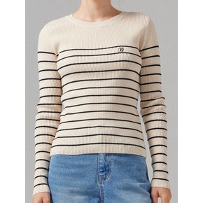 Black Slim Stripe Ribbed Round Knit