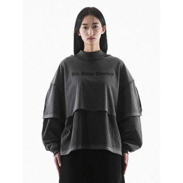 SIX COLON NINETEEN RAW EDGE CROP SHORT SLEEVE - PIGMENT BLACK