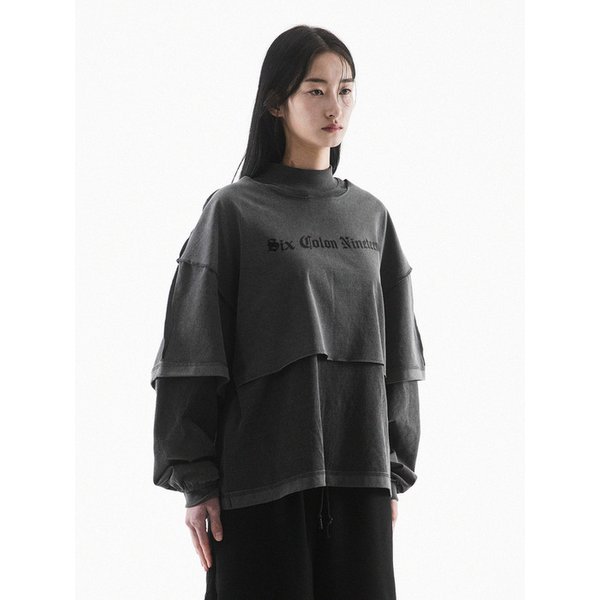 SIX COLON NINETEEN RAW EDGE CROP SHORT SLEEVE - PIGMENT BLACK