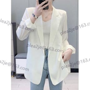 여성화이트자켓 쉬폰 얇은 정장 코트 봄여름 수직감 루즈핏 미디엄 롱 상의