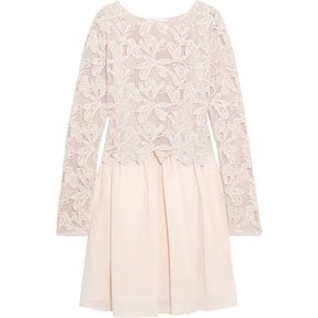 Layered guipure lace and cotton-voile mini dress 핑크 2526016083651185