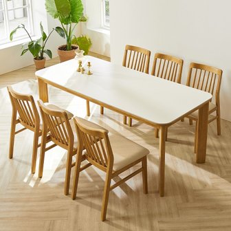 보루네오하우스 보루네오 엘리브 리움 6인용 세라믹 원목 식탁 스퀘어 의자 6개 세트 pn935